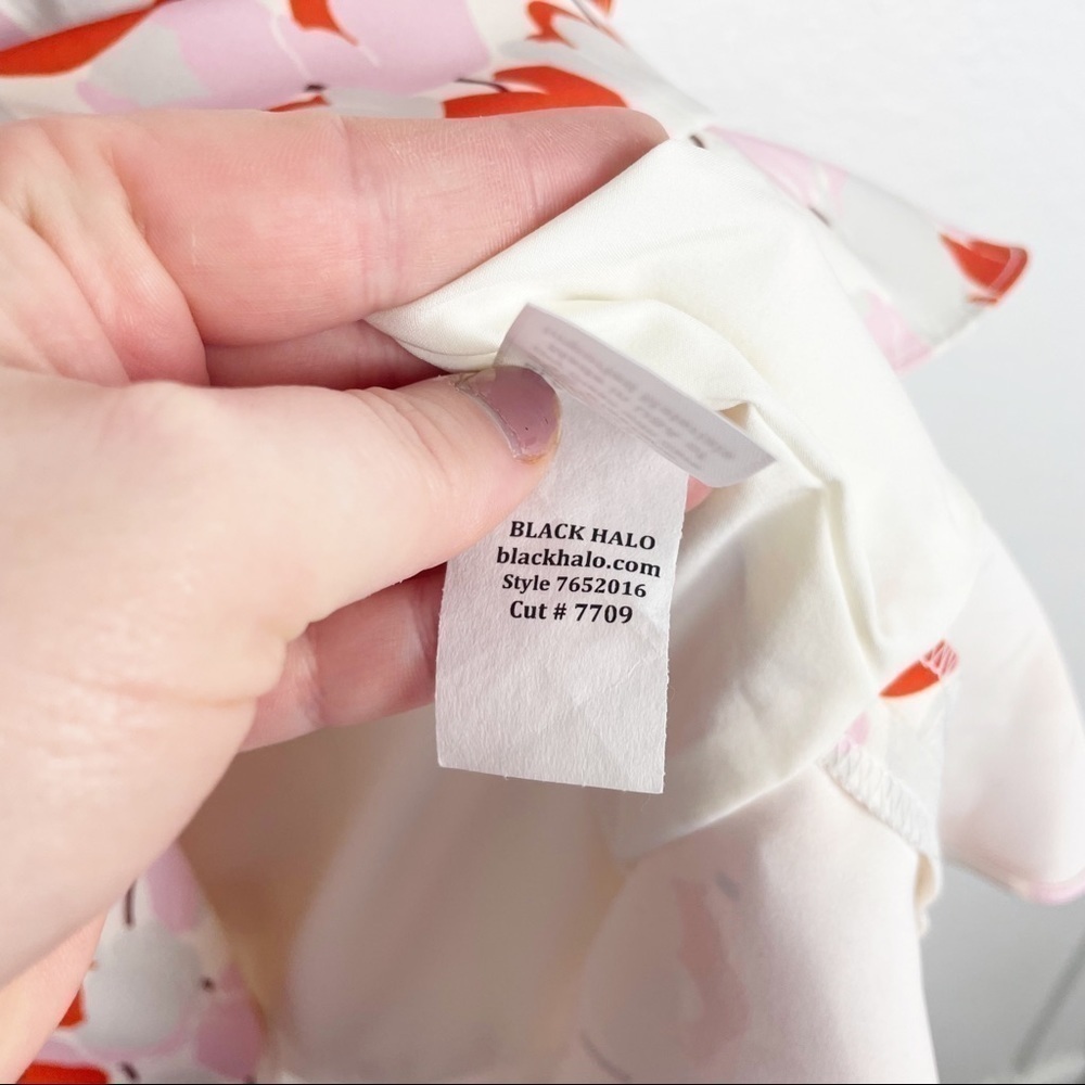 Black Halo Zalda Ruffle Floral Ruffle Mini Dress Cream Pink Size 10 Sleeveless - Picture 6 of 8